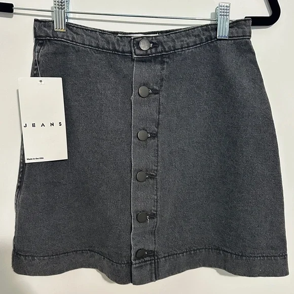American Apparel Denim Button Front Mini Skirt Stone Washed Black Size S - Picture 1 of 7